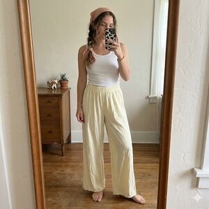 Dairy Boy Pants Womens XL Yellow Striped Wide Leg Lounge Pajama Coquette